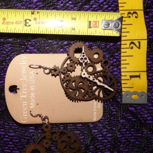 GOTH STEAMPUNK GREEN TREE KINETIC PLANETARY NECKLACE AND CLOCK WOOD EARRINGS - Picture 14 of 14